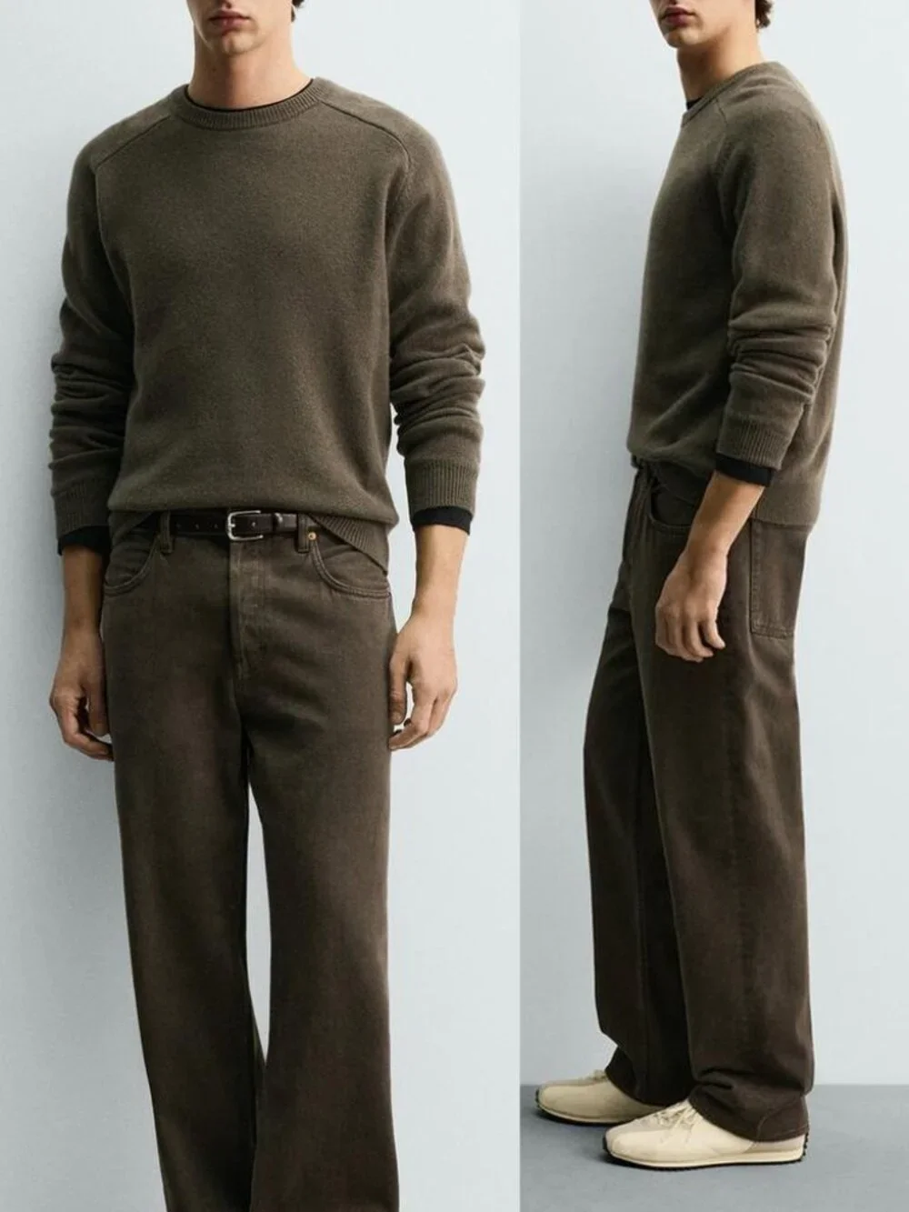 NEW Zara Men's Regular Fit Wool Cashmere Blend Crewneck Sweater Jumper Olive $99